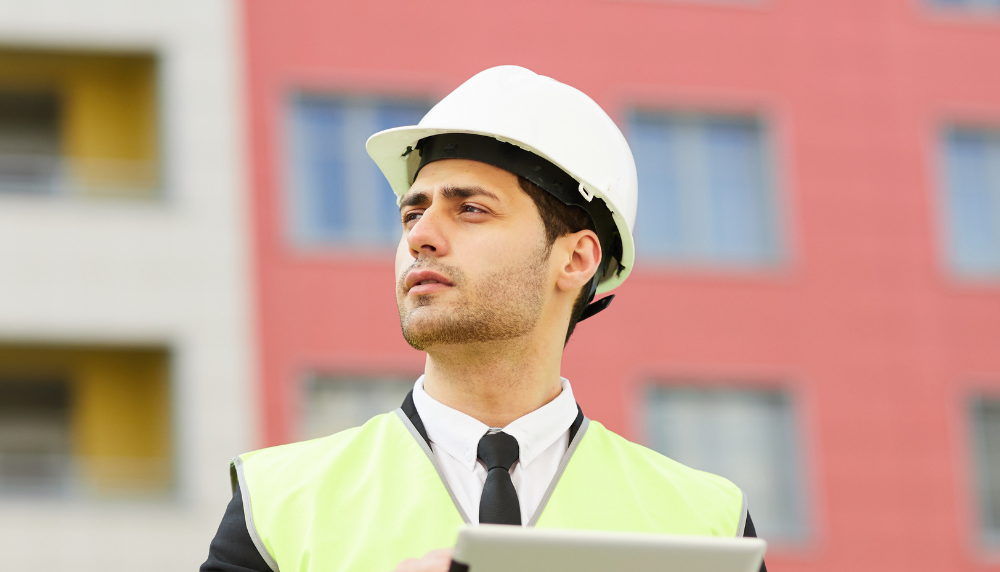 A woman in a suit with a safety helmet representing a SHER Manager 